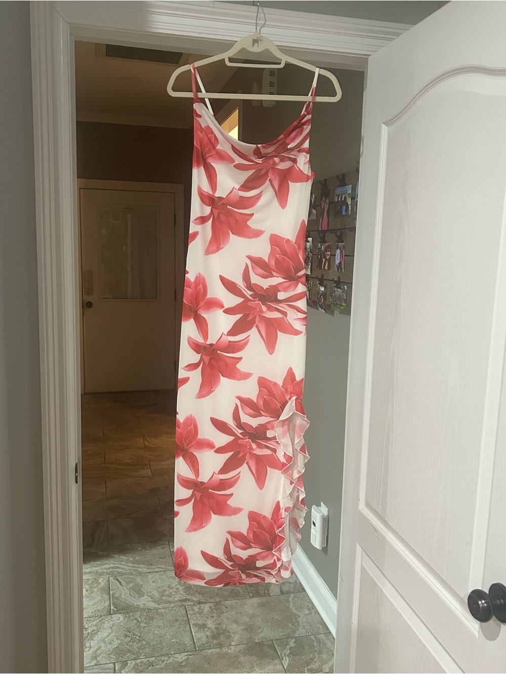 White Slip Dress with red Floral Print